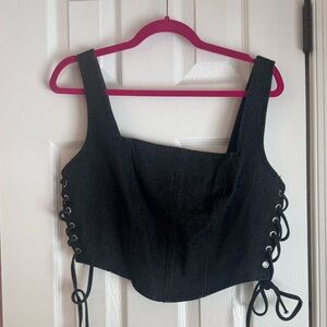 Black Denim Lace-Up Corset Top